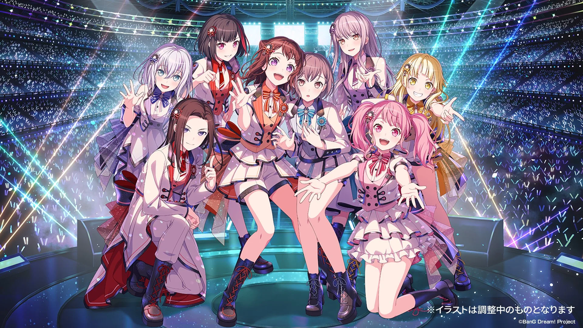 《BanG Dream!》舞台上的乐队成员插画